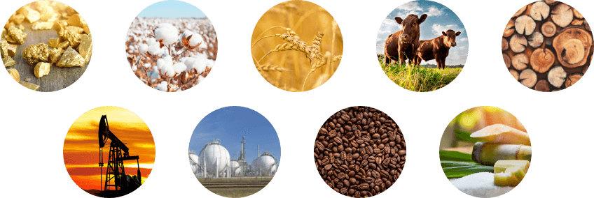 commodity trading types cattle, gold, coal, wheat and metal